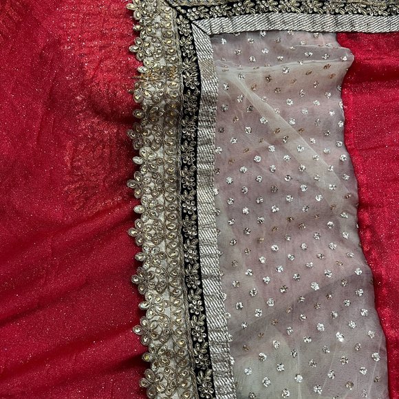 Shimmering Red and Cream Party Wear Half and Half Saree - Picture 11 of 11